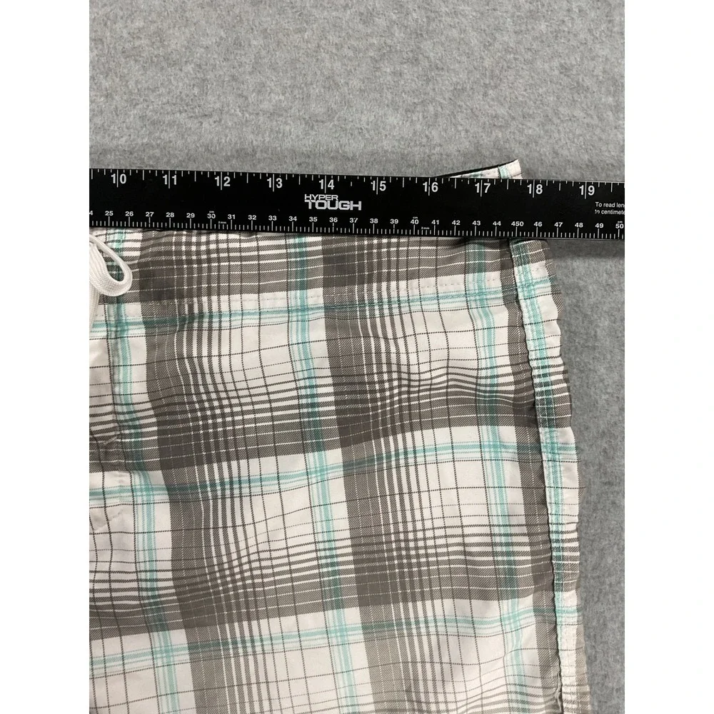 ONeill Mens Plaid Board Shorts Grey White Aqua Blue Cargo Pocket Size 34 2142